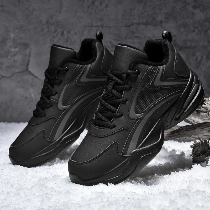 Herren-Schneestiefel zum Schnüren, modische Leder-Turnschuhe, Winter-Plus-Fell, warme Winterstiefel, Outdoor-Baumwolle, Freizeitschuhe für Herren, große Größe 50