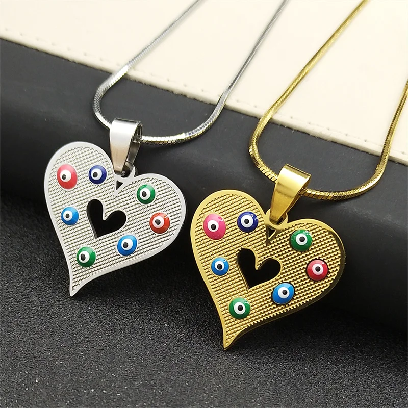 Liebe Herz griechisches türkisches Auge für Frauen Männer Edelstahl bunte Augen muslimische Halsketten Schmuck ojo turco colgante 6441-qkc Image