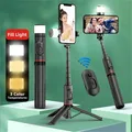 Q12S Pieghevole Senza Fili Selfie Stick Monopiede Bluetooth con Otturatore Remoto Luce di Riempimento Treppiede per iPhone Android Huawei 2024 NUOVO