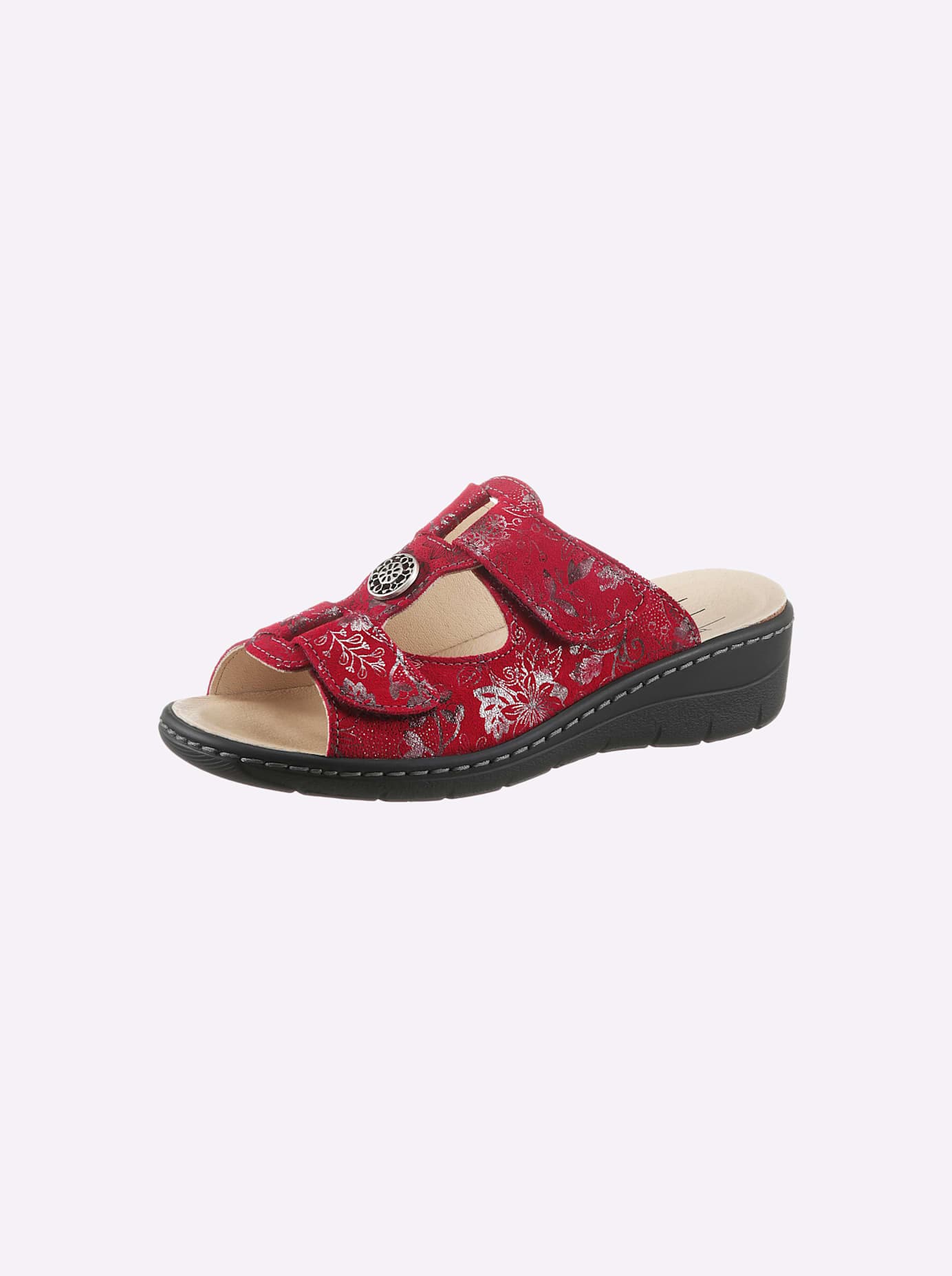 Pantolette BELVIDA, Damen, Gr. 38, rot (rot, bedruckt), Veloursleder, Klassisch, Schuhe