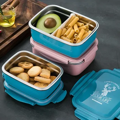 Lunch Boxes Stainless Steel Children's Lunch Box with Compartments Bento Boxes Adults Metal Breakfast Box Nursery School B03E