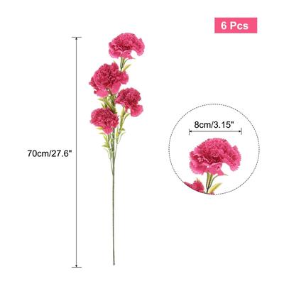Artificial Carnations Flowers, 6pcs Faux Silk Flower for Mother's Day - Rose Red
