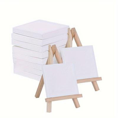 TEMU 10pcs Panels And Set 3.9 X 3.9 Stretched Canvases 10pcs Painting 2pcs Wooden Easels Art Canvases Blank Boards For Painting Pouring Oil Water