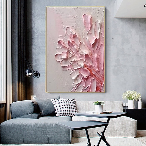 3D Blumengemälde handgemaltes Blumen Acrylgemälde personalisiertes Geschenk abstraktes Gemälde rosa Wandkunst rosa Blumenkunst Wanddekoration 3D Blumenölgemälde cremige Textur Wandkunst Wohnzimmer Image