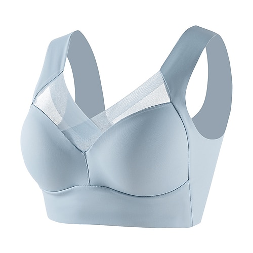 Damen Mittlere Unterstützung Sport-BH Bustier Drahtlos Geformte Tasse Shirt Gefüttert Übergröße Fitness Fitnesstraining Freizeit Sport Atmungsaktiv Weich nahtlos Gitter Dunkelgrau Leichte Kaffee Image