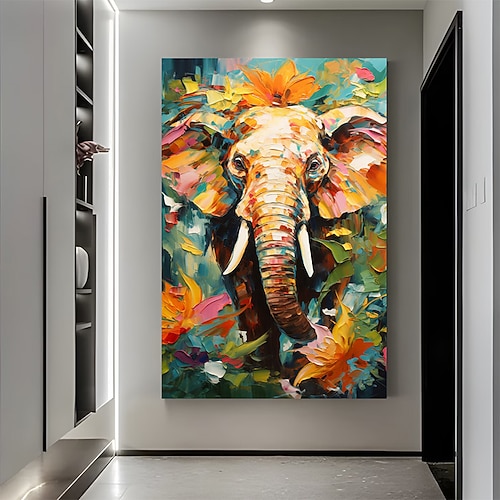 handgemaltes Elefanten-Ölgemälde auf Leinwand, große Wandkunst, zeitgenössische Kunst, ästhetisches Dekor, Wohndekoration, Einweihungsgeschenk, Dea, kein Rahmen Image