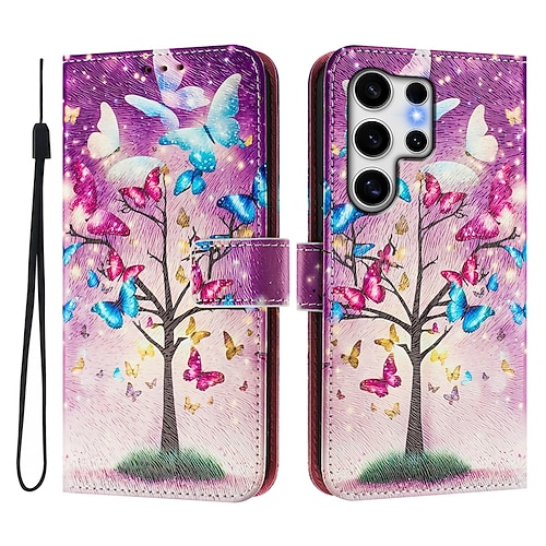 Handy Hülle Handyhüllen Für Samsung Galaxy S25 S24 S24 FE S23 S22 S21 Ultra Plus A55 5G A35 5G A25 A15 Brieftaschenhülle Mit Ständer Magnetisch Vollschutz Retro TPU PU-Leder Image