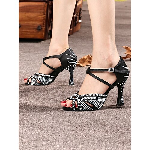 goldene Strass-Tanzschuhe für Damen mit überkreuzten Riemchen und Wildledersohle – ideal für Standard- und lateinamerikanische Tänze Image