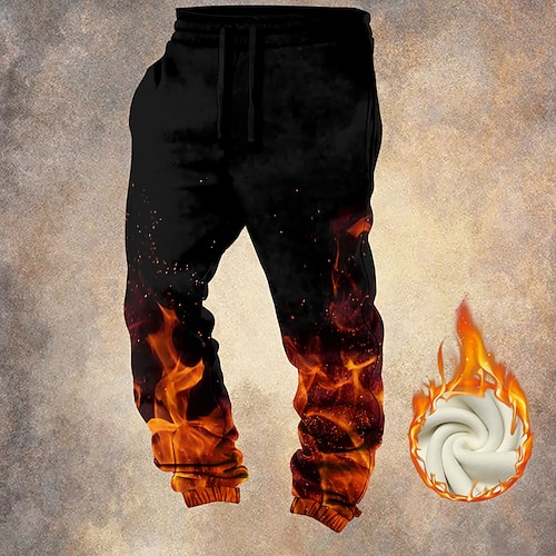 Herren Flamme Fleece-Jogginghose Kordelzug Elastischer Bund Mode Dunkel Outdoor Urlaub Straße Tasche Thermik Winter 3D-Druck Schwarz Image