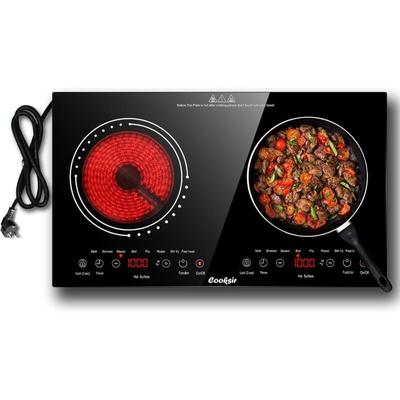 Glass Ceramic Hob 2 Plates, Portable Hob with Plug, Infrared Heat, 3600 w, 60 cm, Glass Ceramic