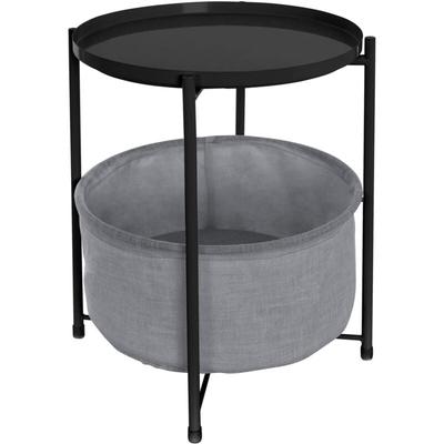 Ml-design - Beistelltisch rund Ø45,5 x h 52,5 cm, Schwarz, aus Metall, Couchtisch mit Stoffkorb & Image
