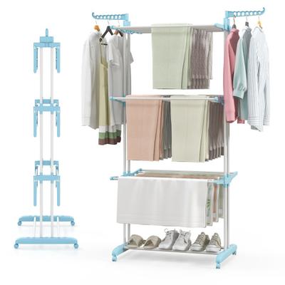 Costway 4-tier Clothes Drying Rack with Rotatable Side Wings and Collapsible Shelves-Navy