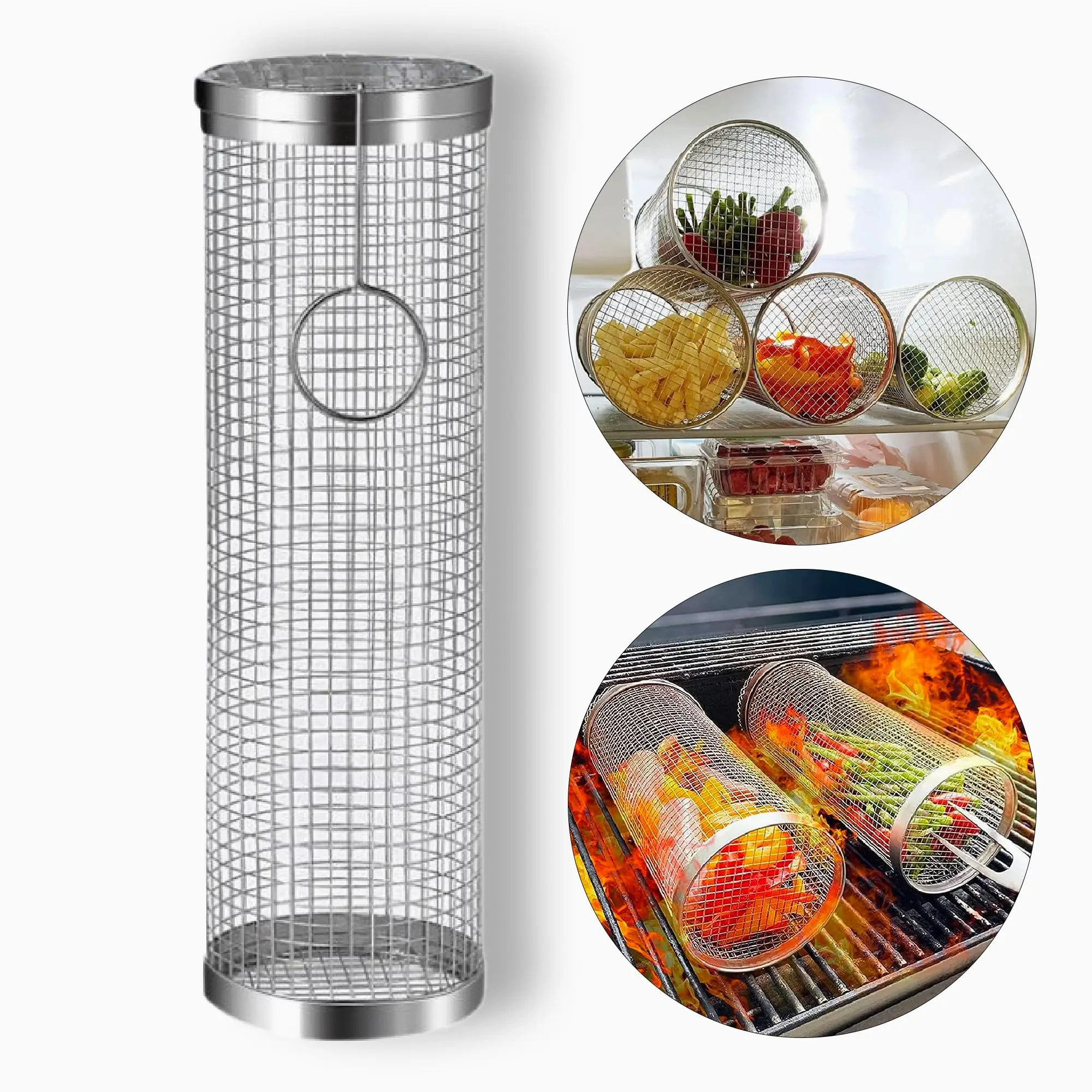 Cage de Barbecue en acier inoxydable, cylindre de Barbecue en plein air, gril, tambour en maille fumée, outil de Barbecue, accessoires de barbecue kamado
