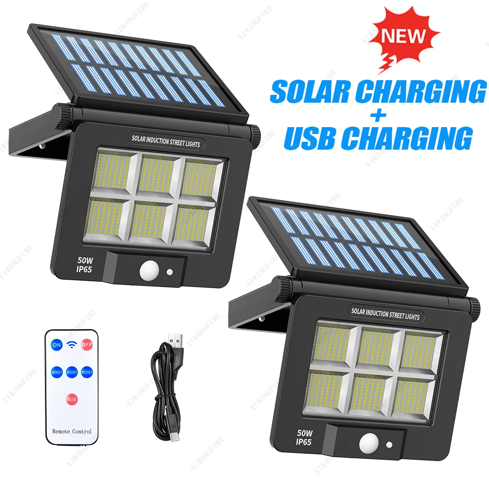 Neue LED-Solarleuchte für den Außenbereich, wasserdicht, mit Bewegungsmelder, Flutlicht, Fernbedienung, 3 Modi für Terrasse, Garage, Hinterhof, Solarlampe