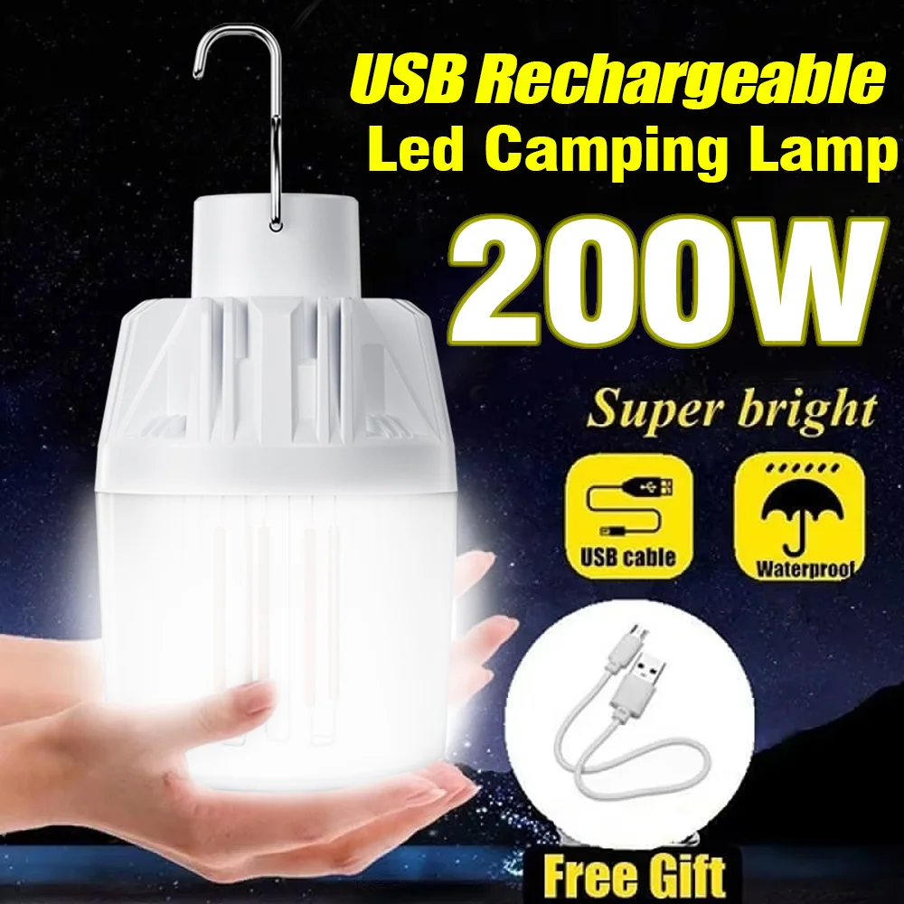 USB wiederaufladbare tragbare Notbeleuchtung für den Außenbereich, Haken, mobile LED-Lampe, Angeln, Camping, Terrasse, Veranda, Gartenbeleuchtung
