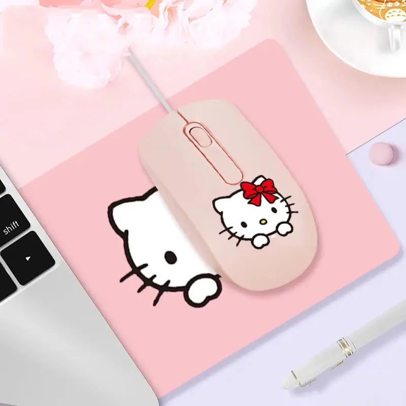 Sanrio Hello Kitty Maus Rosa Kawaii Hello Kitty Wired Mouse Mädchen Laptop Computer USB Wired-Maus Cartoon Anime Bürobedarf