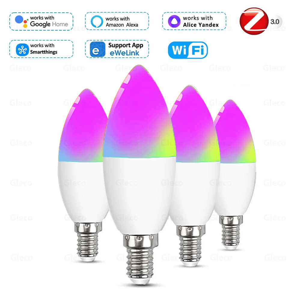 E14 Smart WiFi/Zigbee LED Glühbirne Dimmbare RGBCW LED Kerze Lampe Für Ewelink APP Alexa Google Home Yandex Alice smartthings Image
