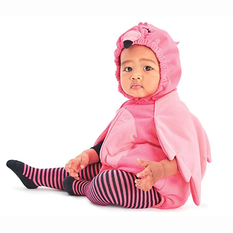 Umorden 2 teile/satz Rosa Flamingo Kostüme für Baby Mädchen 6M 12M 18M 24M Hoodie Strampler mit Flügeln Strümpfe Fantasia Purim Kleidung Image