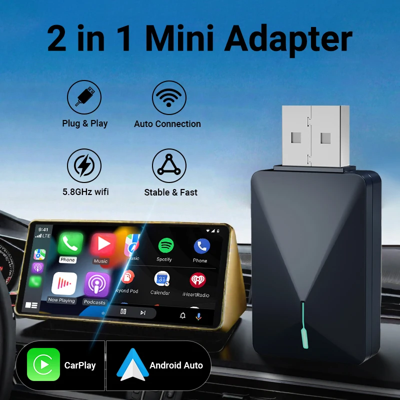Mini-Box, kabelgebunden mit kabellosem CarPlay und Android Auto, 5 GHz, WiFi5-Übertragungsgeschwindigkeit, Plug-and-Play, modisch und tragbar Image