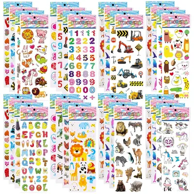5 Blatt Kinderaufkleber, bauschige Aufkleber für Kinder, Geburtstag, Weihnachten, Neujahr, Geschenk für Mädchen, Jungen, Scrapbooking, Cartoon-Aufkleber Image