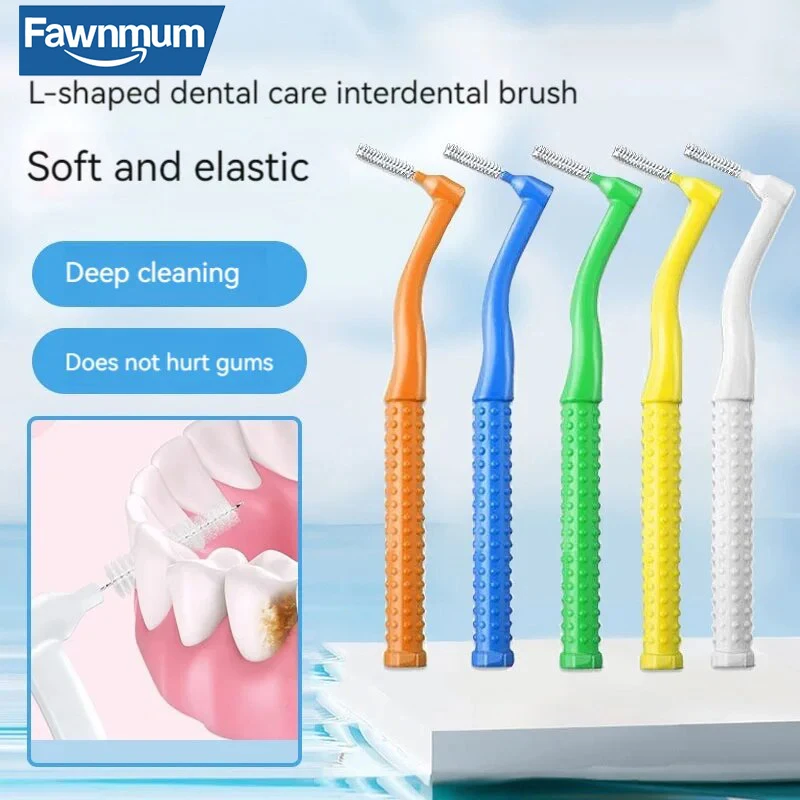 10 Stück Fawnmum L-förmige Interdentalbürste, Draht, kieferorthopädische Interdentalbürste, kieferorthopädische Zahnbürste, Mundpflege mit weichen Borsten Image