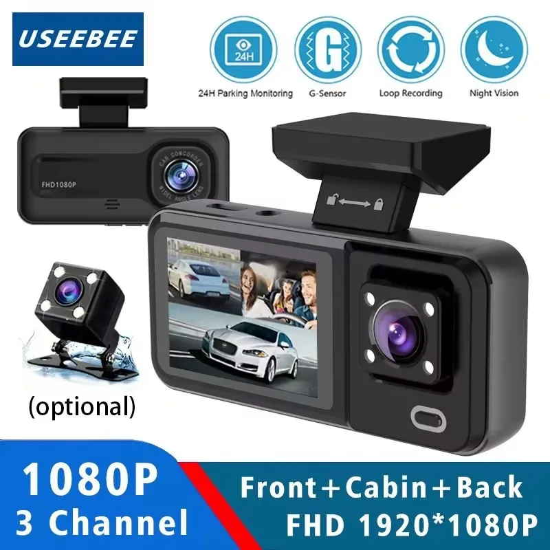 3 Kamera 1080P Auto Dvr Kabine Mini Dash Cam Innen Fahrzeug Drei Weg DVR 3 Kanal Recorder Video Registrator Dashcam Camcorder Image