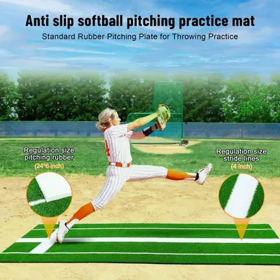 10x3FT Softball Pitching Mat Outdoor Mound Antislip Artificial Grass Rubber Softball Pitching