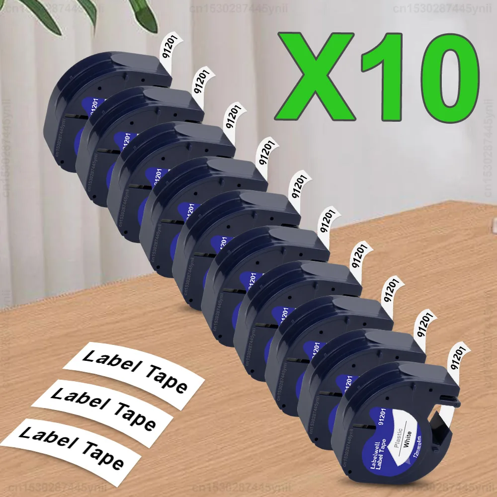 5/10 Stück 91201 kompatibles Dymo 12 mm LT-Band 91201 91221 12267 91202 Letratag Etikettenband für Dymo LT-100H LT-110T QX50 Etikettendrucker Image