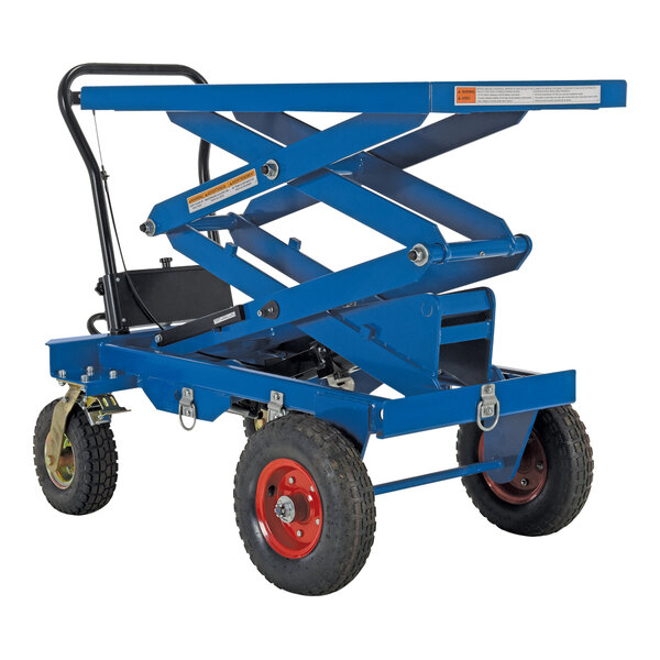 Vestil 40" x 20 1/2" Blue Steel Rough-Terrain Hydraulic Elevating Cart with 21 1/2"-67" Lift and 600 lb. Capacity CART-PN-600-D