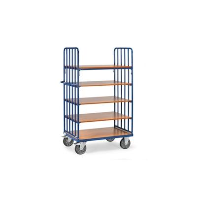 Fetra Etagenwagen, Tragl. 600kg, 5 Etage(n), Ladefl. LxB 1000x600mm, Holzböden, RAL5007 Image