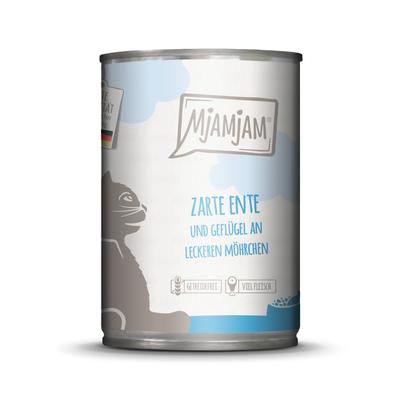 Sparpaket: 24x400g MjAMjAM zarte Ente und Geflügel an leckeren Möhrchen Katzenfutter nass