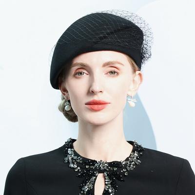 Hats 100% Wool Beret Hat Fedora Hat Veil Hat Wedding Tea Party Elegant Wedding With Tulle Headpiece Headwear