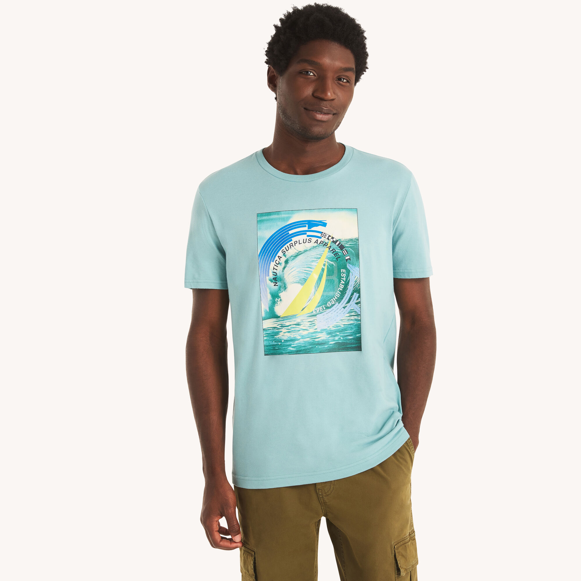 Nautica Men's Waves Graphic T-Shirt 442 (Anchor Blue Heather), L