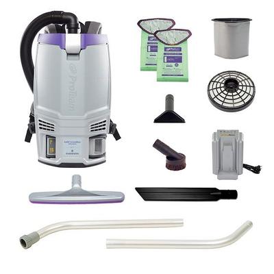 ProTeam GoFit 6 Cordless 4Ah 6 qt. Commercial Backpack Vacuum #107783 with Xover Multi-Surface Two-Piece Wand Tool Kit #107098