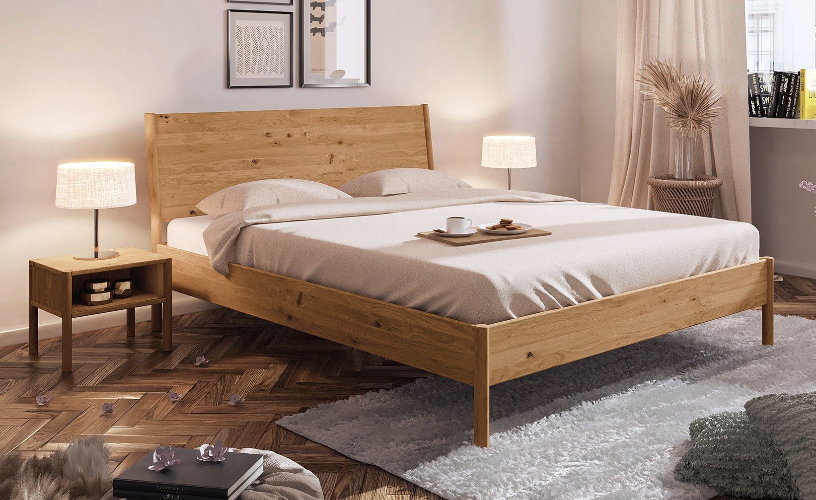 Bett PARIS Eiche massiv mit Holzkopfteil 90x200