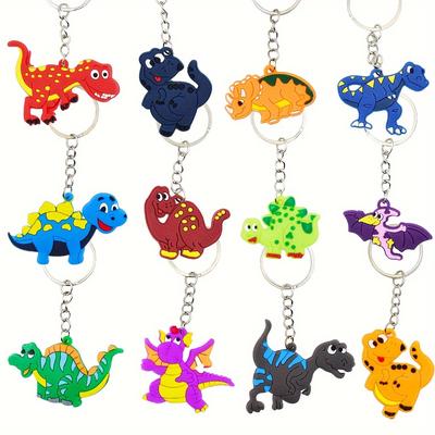 TEMU 12 Pack Dinosaur Keychains For Party Favors, Assorted Rubber Dino Keyrings, Birthday Party Decorations, Backpack Charms, Gift Bag Fillers - Universal Holiday Themes, Non-electric, Featherless Image