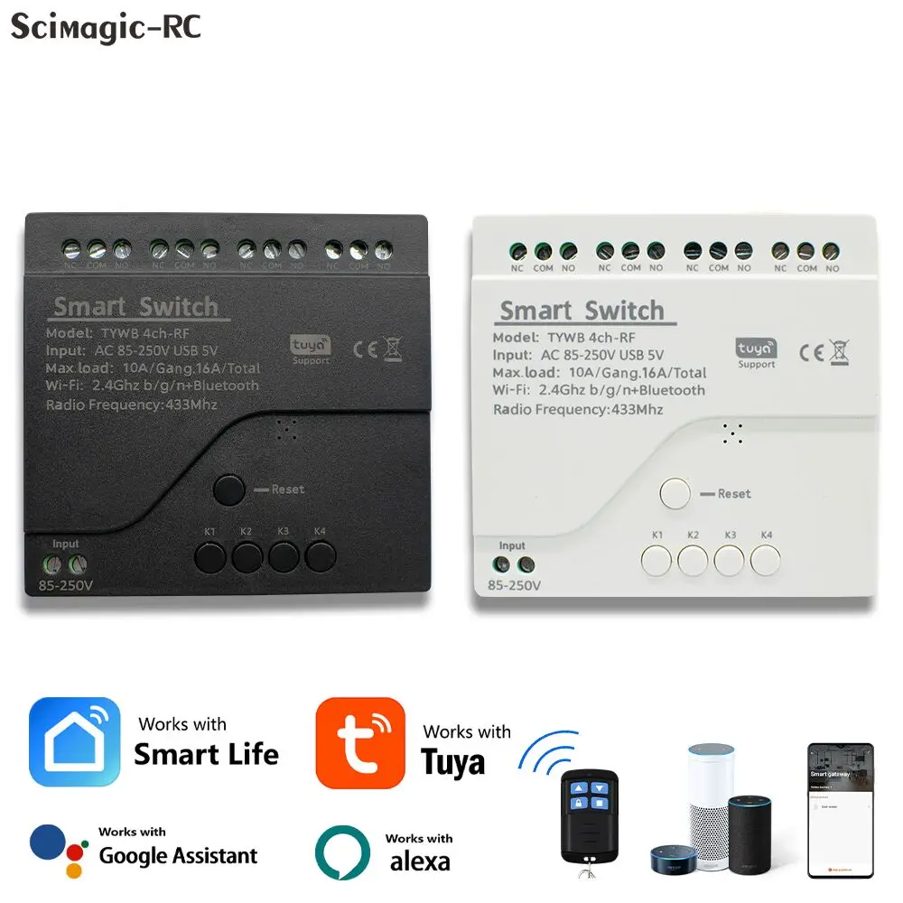4CH Tuya Smart Wifi Schalter Modul 12V 24V 220V RF433 APP Fernbedienung 4 Kanäle Tipp Relais arbeit Mit Alexa Google Hause Image