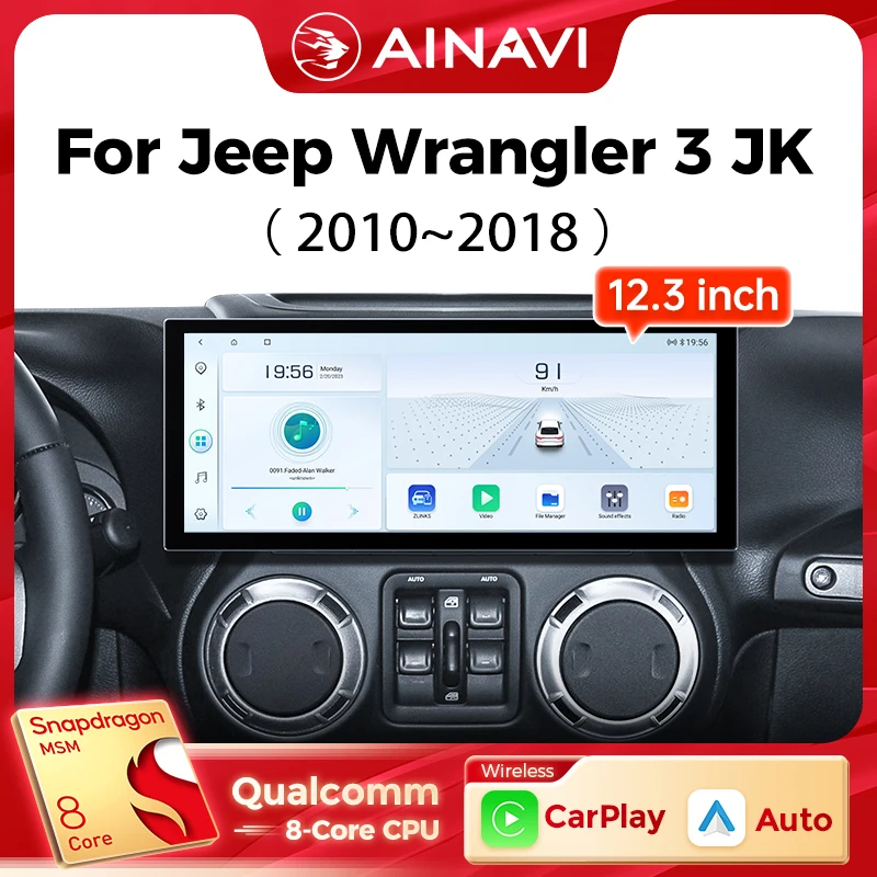 Ainavi 12,3 Zoll Für Jeep Wrangler 3 JK 2010 2012 2014 2016 2018 2K Drahtlose Carplay Android Auto Radio auto Multimedia Player Image
