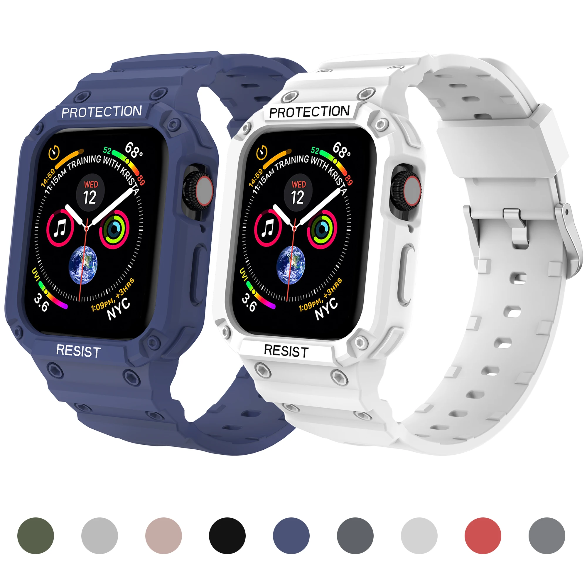 Für Apple Watch 45 mm 44 mm 49 mm 41 mm 40 mm iWatch Serie Ultra 9 8 7 6 5 SE 4 3 2 1 Armband, Sport-Schutz-Ersatzarmband Image