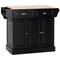 4 Wheel Rolling Kitchen Island with Storage, Wooden Countertop Kitchen Cart 3 Cabinets Multi-Function Cart, Black