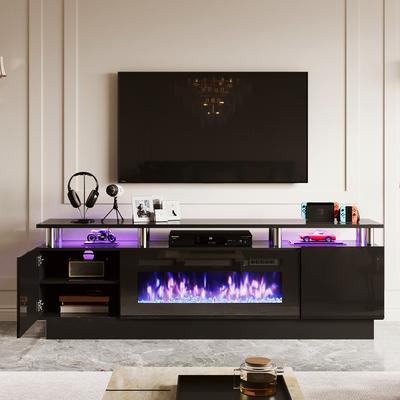 Modern Electric Fireplace Entertainment Center with LED Lights