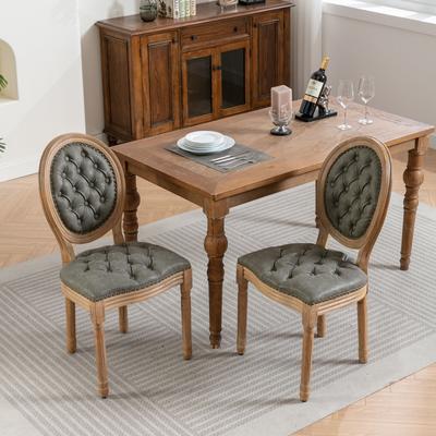 Olive Green Linen Fabric Rattan Back Dining Chair