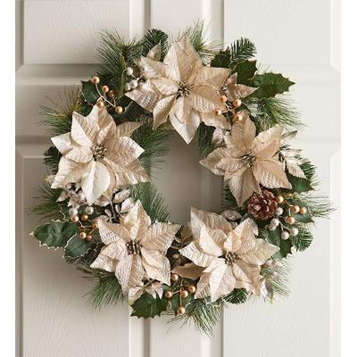 1-800-Flowers Gifts Delivery Glittering Ivory Poinsettia Wreath - 22"