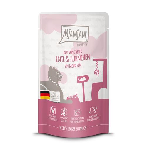 Sparpaket 24x125g MjAMjAM Quetschie Ente & Huhn Katzenfutter nass