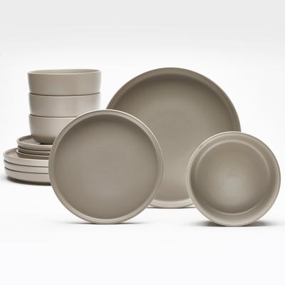 Tafelservice "Geschirr-Set, Service Belli", grau (taupe), 12 tlg., Steingut, LEGER HOME BY LENA GERCKE, Geschirr-Sets, runde Form, Scandi Style, 12 Teile, für 4 Personen Image