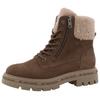 Winterboots TOM TAILOR, Damen, Gr. 37, braun, Textil, unifarben mit Farbeinsatz, Veloursleder, modisch, Schuhe, Blockabsatz, Schnürboots, Winterstiefelette mit Warmfutter-Kragen