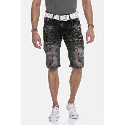 Jogg Pants CIPO & BAXX "Bermuda & Short", Herren, Gr. 32, Normalgrößen, schwarz, 98% Baumwolle;2% Elasthan, unifarben, casual, regular fit kurz, Jeans, mit Reißverschluss-Verzierungen, CK224 Image
