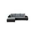 Canapé D'angle Réversible Convertible 3 Places+Coffre - Simili Noir Et Tissu Gris - L 274 X P 184 Cm - Celina - Fabriqué En U