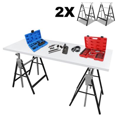 TEMU Scaffolding Trestle Up To 200kg Adjustable Work Horse 7-position Height Metal Working Stand 2/4 Pieces (blue ) Telescopic/folding Work Trestle For Construction Workers Image