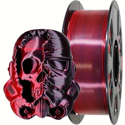 TEMU Silk Pla 3d Printer Filament, Dual Color Red Black, Shiny Co-extruded Pla Material, 1kg / 2.2lb Spool For High Resolution Printing